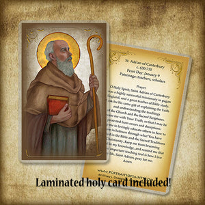 St. Adrian of Canterbury Plaque & Holy Card Gift Set