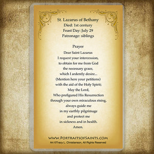 St. Lazarus of Bethany Holy Card