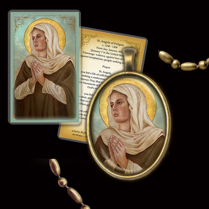 St. Angela of Foligno Pendant & Holy Card Gift Set
