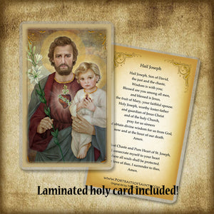 St. Joseph Chaste Heart and Baby Jesus Plaque & Holy Card Gift Set