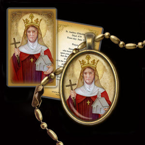 St. Audrey (Etheldreda) Pendant & Holy Card Gift Set