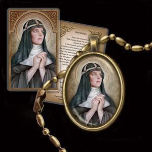 St. Bridget of Sweden Pendant & Holy Card Gift Set