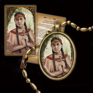 St. Kateri Tekakwitha Pendant & Holy Card Gift Set